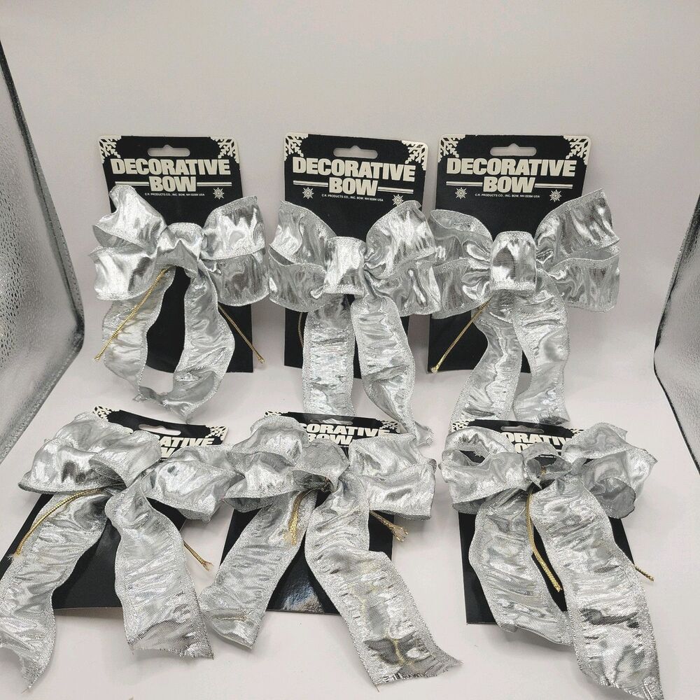 6 Shiny Metallic Silver Wired Decorative Bows Christmas, Gifts, Decorative 6"